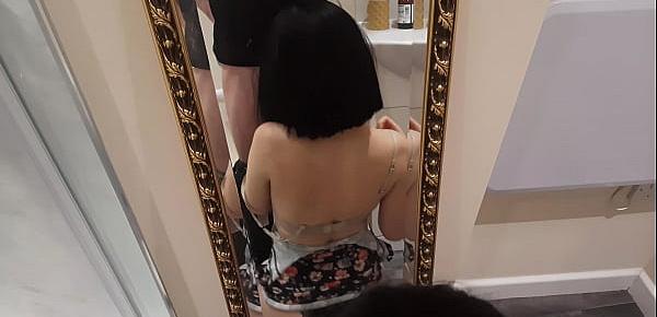 trendsQuickie blowjob and unprotected, risky sex with a stranger girl in the toilet at home party.